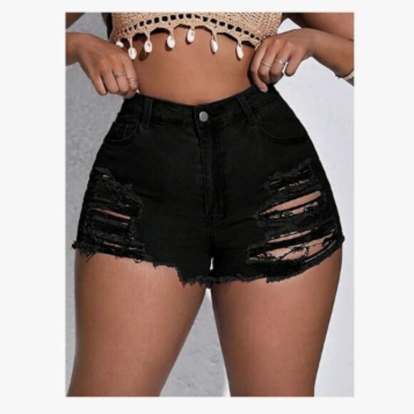 SOLY HUX Women's Plus Size Ripped Denim Shorts - Picture 3 of 6